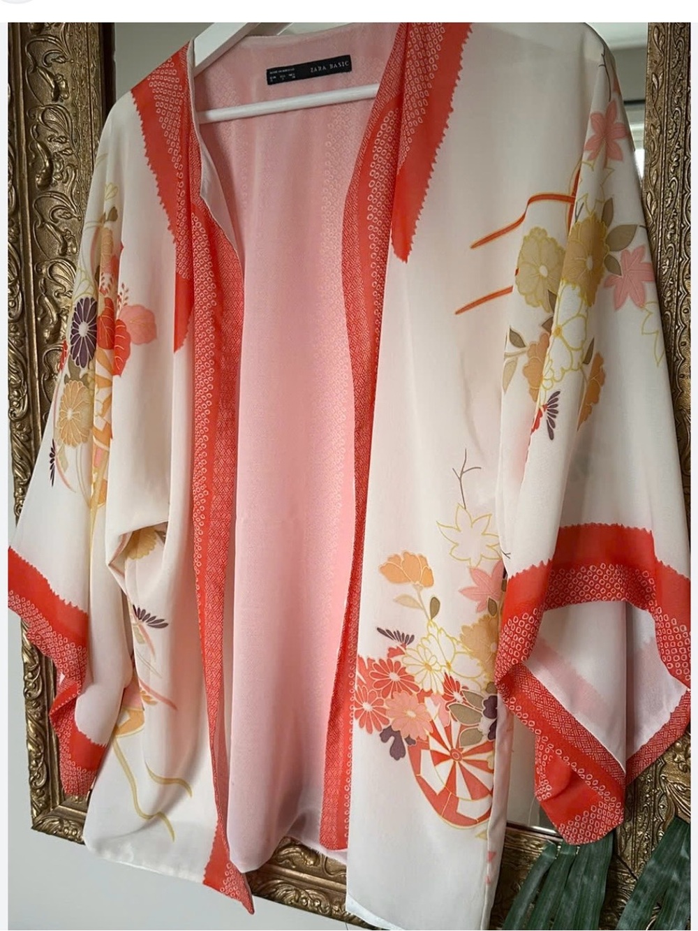 Zara Cream and Coral Floral Kimono Jacket